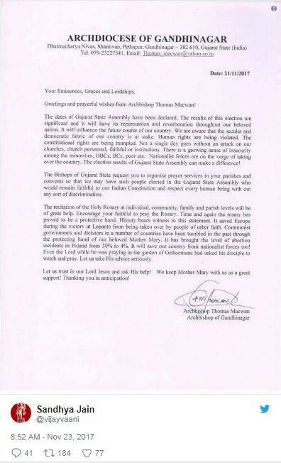 Election Commission issues notice to Archbishop Thomas Macwan