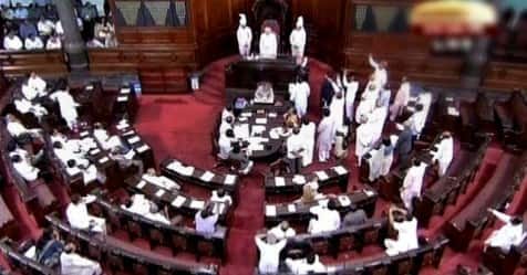 Trinamool Congress MPs protest raise slogans against disinvestment Rajya Sabha