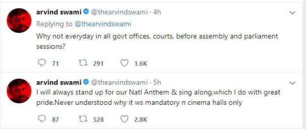 national anthem cinema theater aravind swamy supreme court