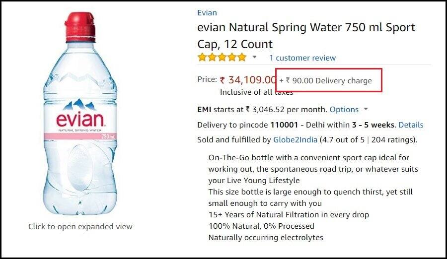 this water bottle cost is rs 34109 and emi option available