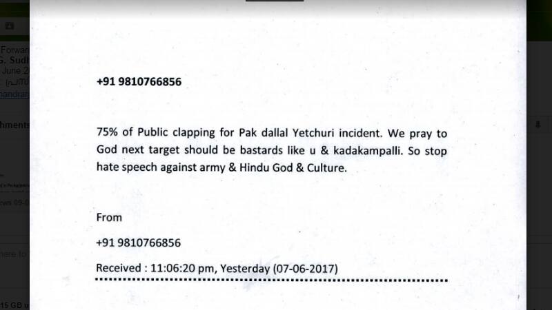 Sudhakaran threat call message hate speech army