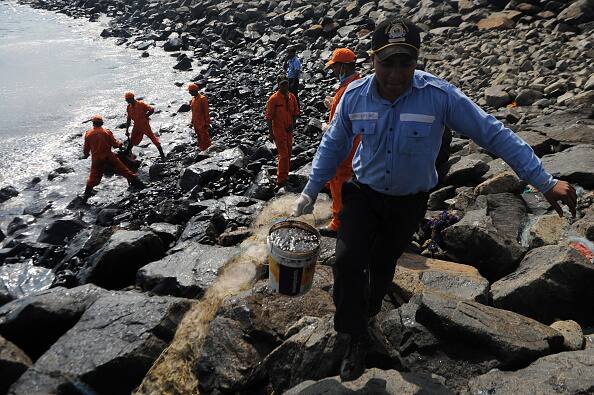 oil spill spreads in chennai reaches marina
