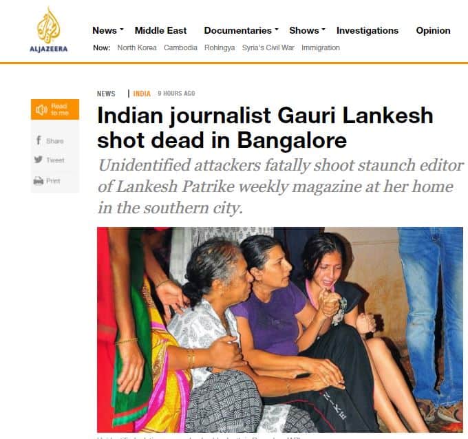 Gauri lankesh journalist shot dead in bengaluru