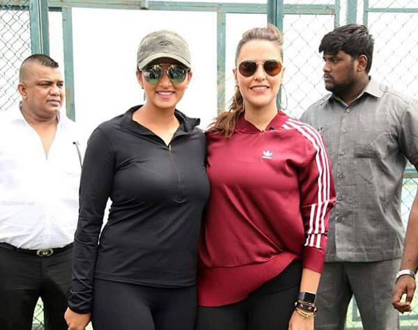 Sania mirza and neha dupia dance with students at Hyderabad sania academy