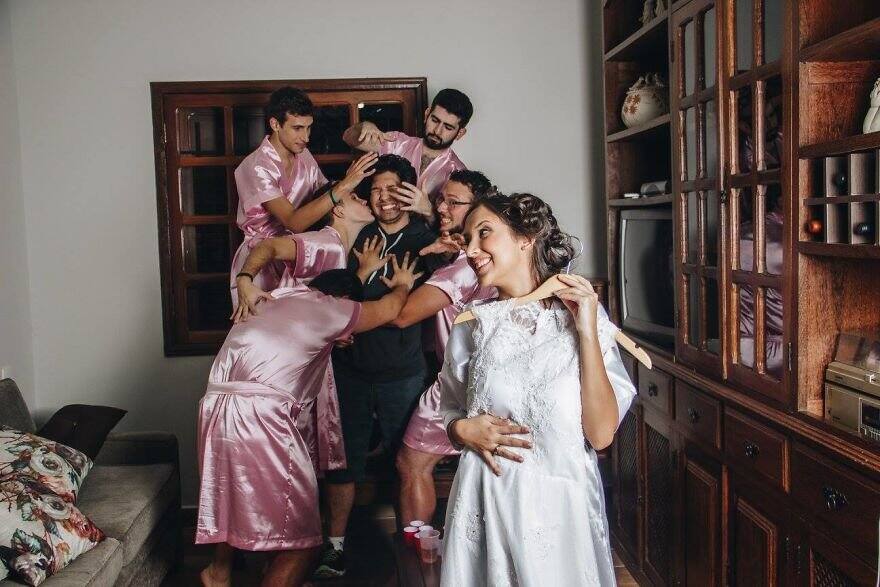 bride chooses her male friends as bridesmaids