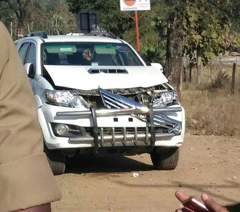 close shave for TRS MLA Sankar Naik  car collides with bus