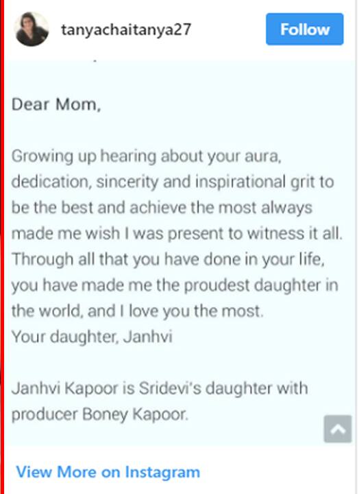 Jahnavi heartful letter to her mom