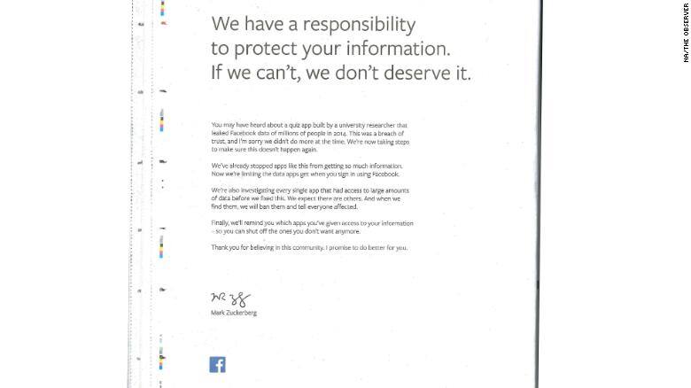 Facebooks Zuckerberg says sorry in full page newspaper ads