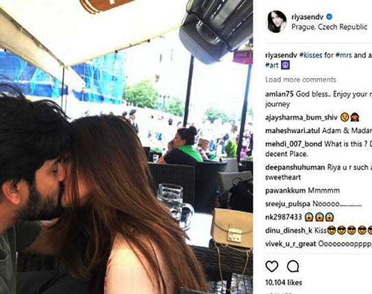 riya sen kissing husband shivam during their honeymoon goes viral