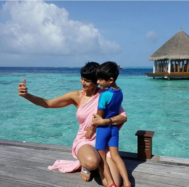 Mandira Bedi explores beaches of Maldives with husband Raj Kaushal and son Vir, see pics