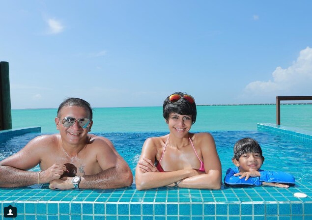 Mandira Bedi explores beaches of Maldives with husband Raj Kaushal and son Vir, see pics