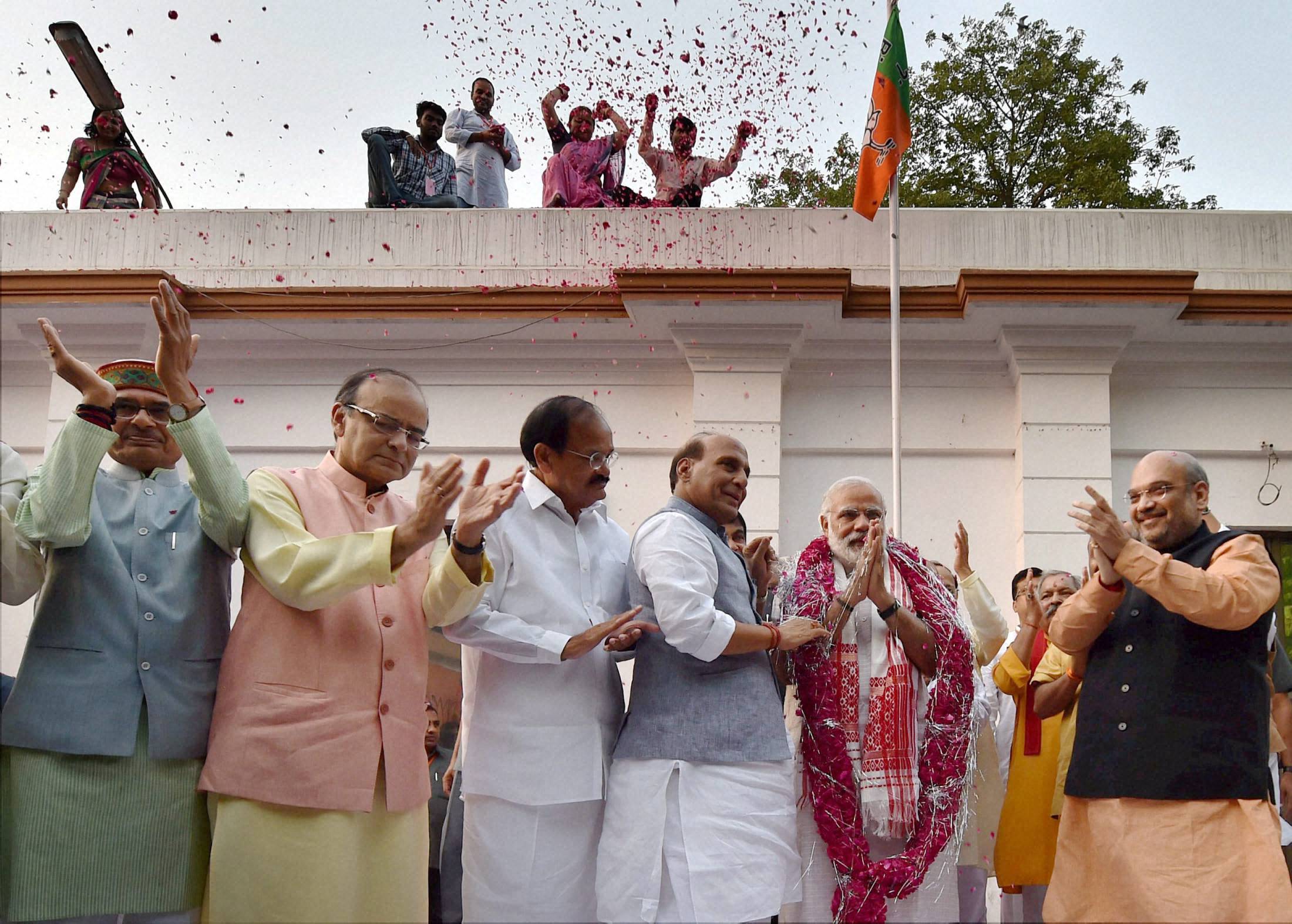 Modi celebrates almost Congress-mukt Bharat
