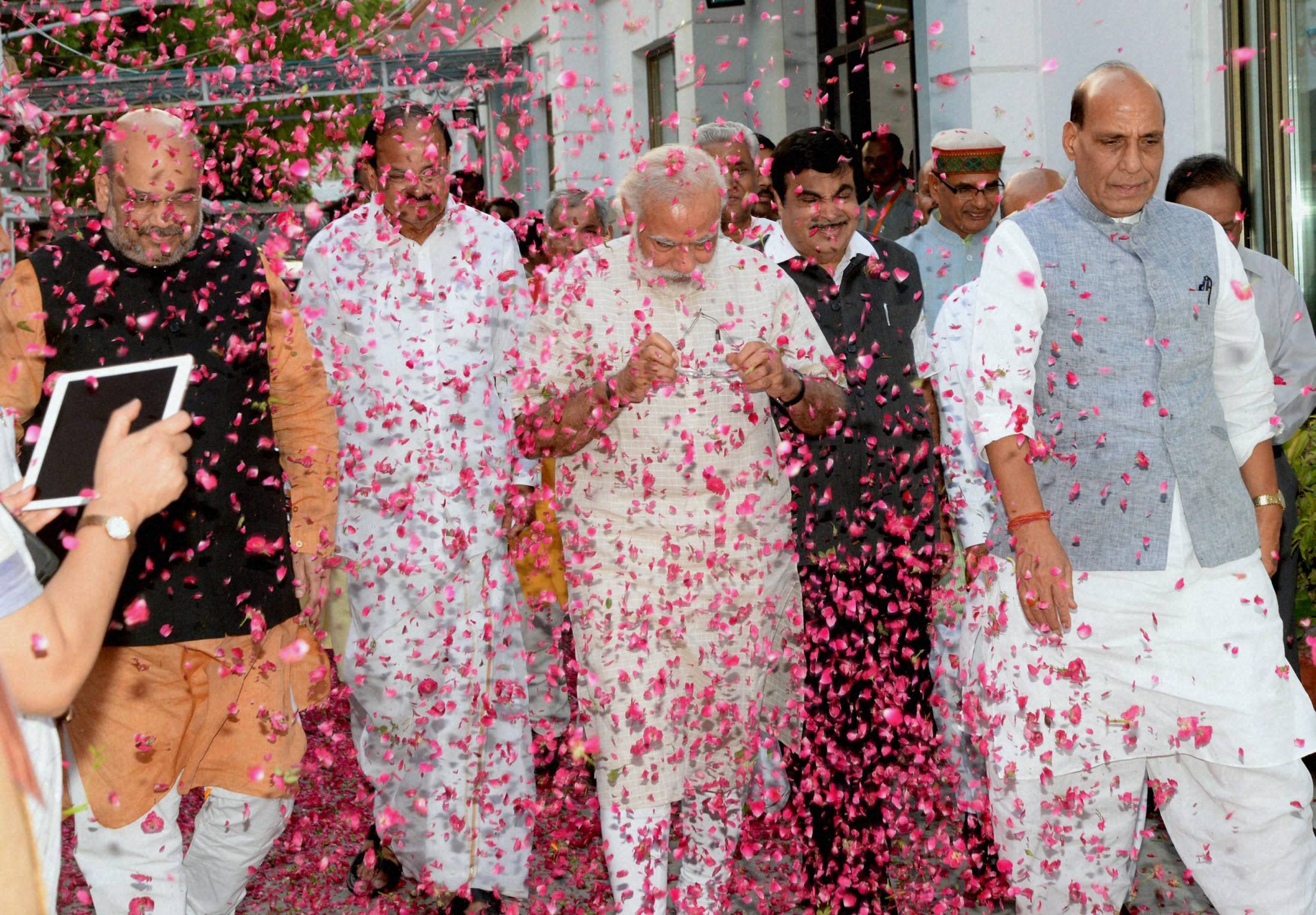 Modi celebrates almost Congress-mukt Bharat