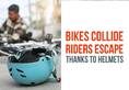 Viral video: Two bikes collide, riders escape thanks to helmets