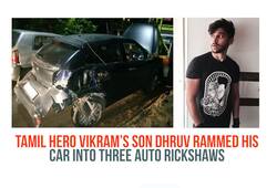 Kollywood actor Vikram's son Dhruv car auto rickshaws injures three people Video