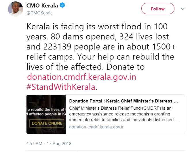 Kerala is facing its worst flood in 100 years. 80 dams opened, 324 lives lost