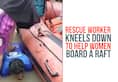 Kerala floods  rescue worker help women raft viral