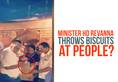 Kodagu floods Karnataka minister HD Revanna biscuits people Video