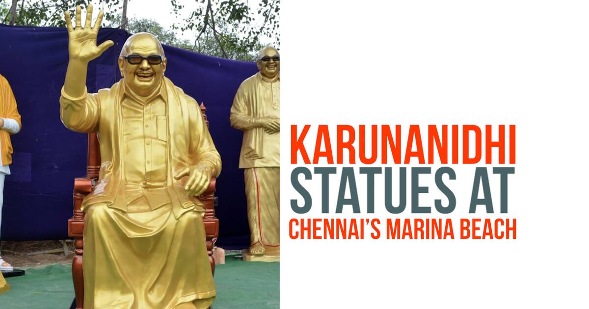 Karunanidhi statues at Chennai’s Marina Beach
