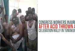 Karnataka ULB  civic polls verdict Congress workers injured acid thrown  celebation rally  Tumakuru Video