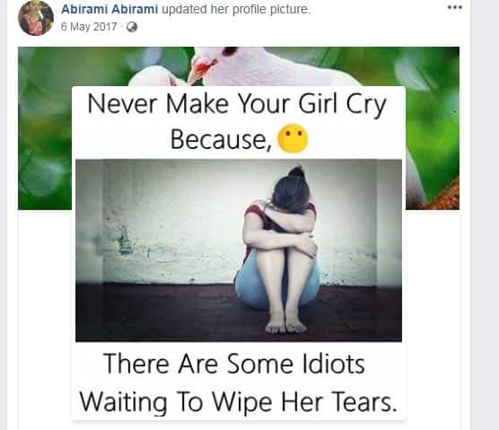 Abirami Tense story post facebook Status