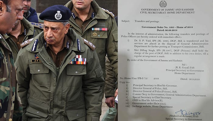 J&K DGP Vaid transferred Dilbagh Singh to take charge