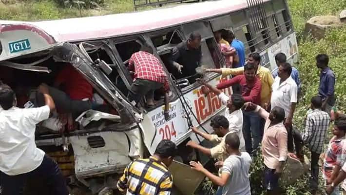 bus accident 54 pilgrims killed in Telangana