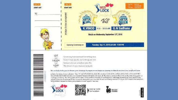 CSK Super Fan designs wedding card as match ticket