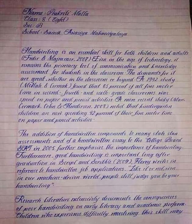 nepal student is having beautiful handwriting and she rocks worldwide