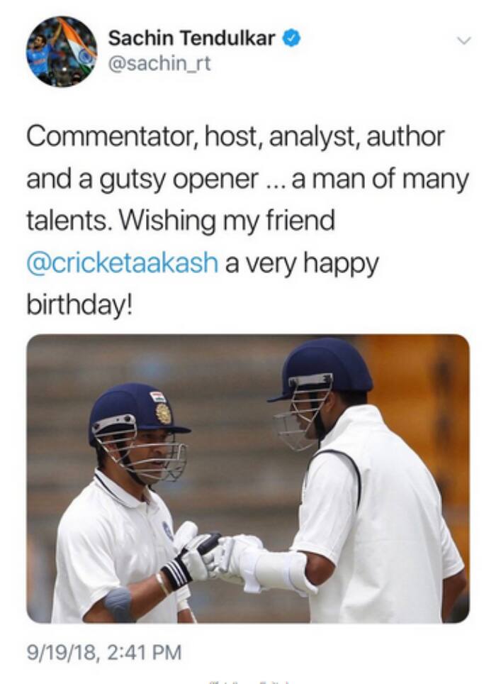 Sachin Tendulkar makes a mistake while wishing Aakash Chopra on his birthday