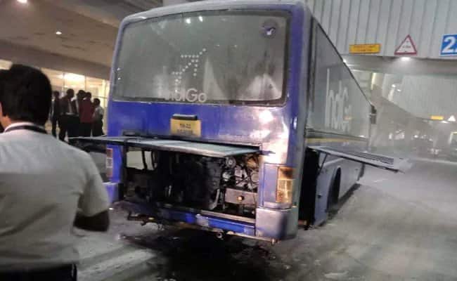 IndiGo bus catches fire aviation horror Chennai airport Fire and Rescue Services personnel