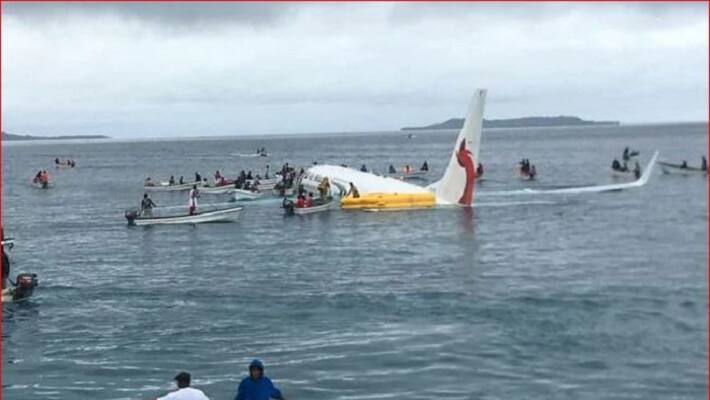 Passanger Plane quits Runway, Ditches Into Pacific Lagoon Passanger Plane quits Runway, Ditches Into Pacific Lagoon