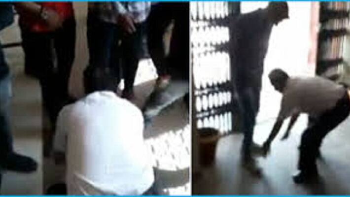 In madya pradesh professor fell down the stdents foot In madya pradesh professor fell down the stdents foot