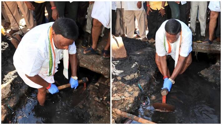 puduvai chief minister narayanasamy cleaning and removing the blockage from drainage puduvai chief minister narayanasamy cleaning and removing the blockage from drainage