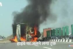 burning truck highway jam governor convoy panipat haryana