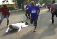 Karnataka minister GT Devegowda Dussehra half marathon run falls Video