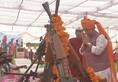 Rajnath Singh performs shastra puja at BSF headquarters in bikaner on Vijayadashmi
