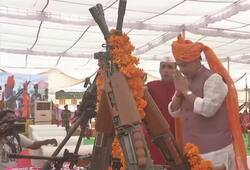 Rajnath Singh performs shastra puja at BSF headquarters in bikaner on Vijayadashmi