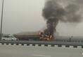 burning truck on highway in sonipat haryana