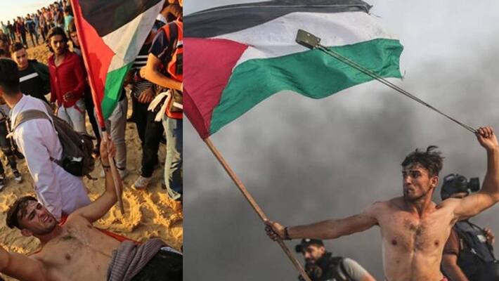 Israel shot the iconic Palestinian flag bearer Aaed Abu Israel shot the iconic Palestinian flag bearer Aaed Abu