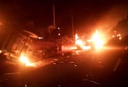 Angry farmers tractors on fire tense situation Bagalkote