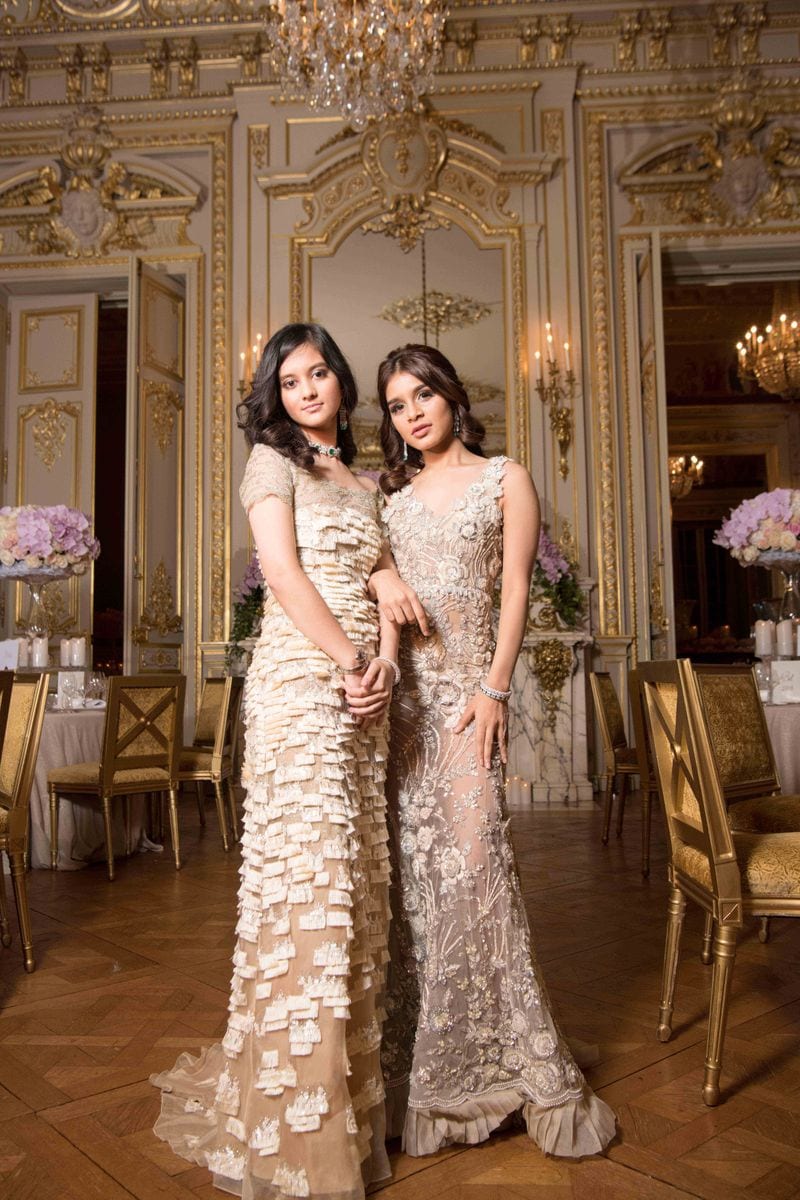 Princess Ananya in her Lecoanet Hemant and Shloka Birla in Manish Malhotra outfits mark their high society debut.