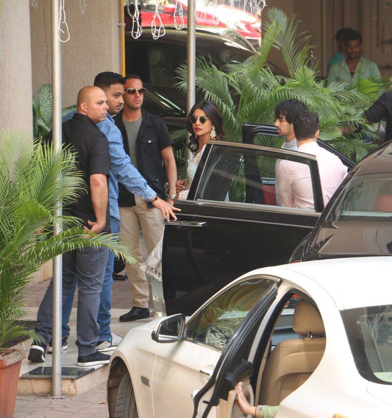 Bride-to-be Priyanka Chopra looked cool and collected in her mint kurta as the wedding festivities kick off.