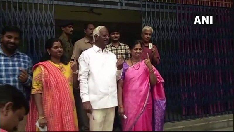 Telangana deputy chief minister Kadiyan Srihari cast his vote in Warangal.