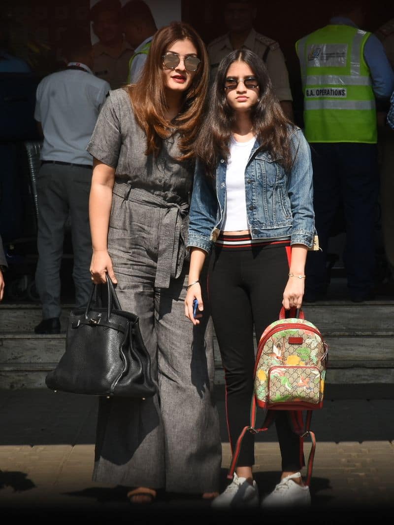 Raveena Tandon poses with her daughter as the mother-daughter duo jet-set to Udaipur.