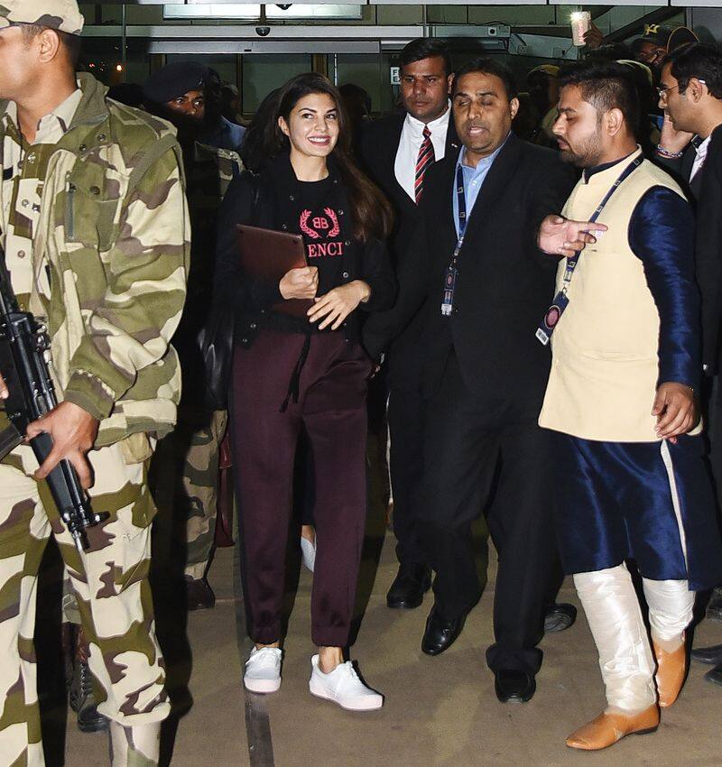 Jacqueline Fernandez is all smiles as she arrives in Udaipur amidst heavy security.