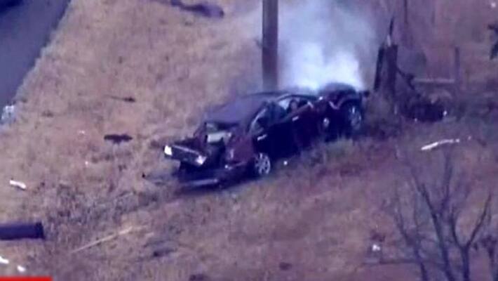 Car rolls into power line after Oklahoma police chase Car rolls into power line after Oklahoma police chase