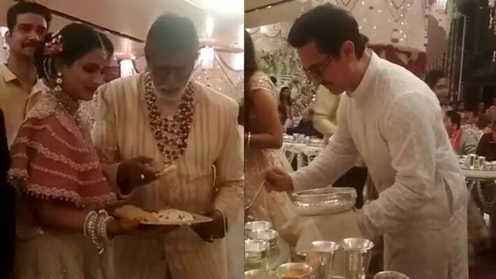 Amitabh and Aamir serve food at Isha Ambani wedding Amitabh and Aamir serve food at Isha Ambani wedding