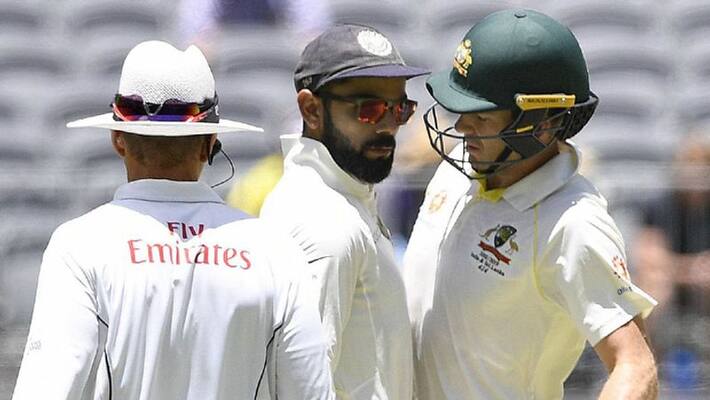 two skippers virat kohli and tim paine clash during perth test two skippers virat kohli and tim paine clash during perth test