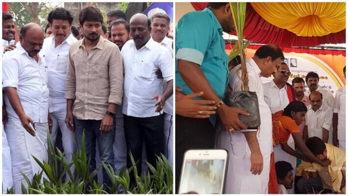 udayanidhi stalin gave coconut tree to gaja affected people udayanidhi stalin gave coconut tree to gaja affected people
